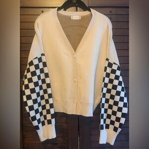 Altar’d State Cream and Black Checkered Sleeve Sweater
